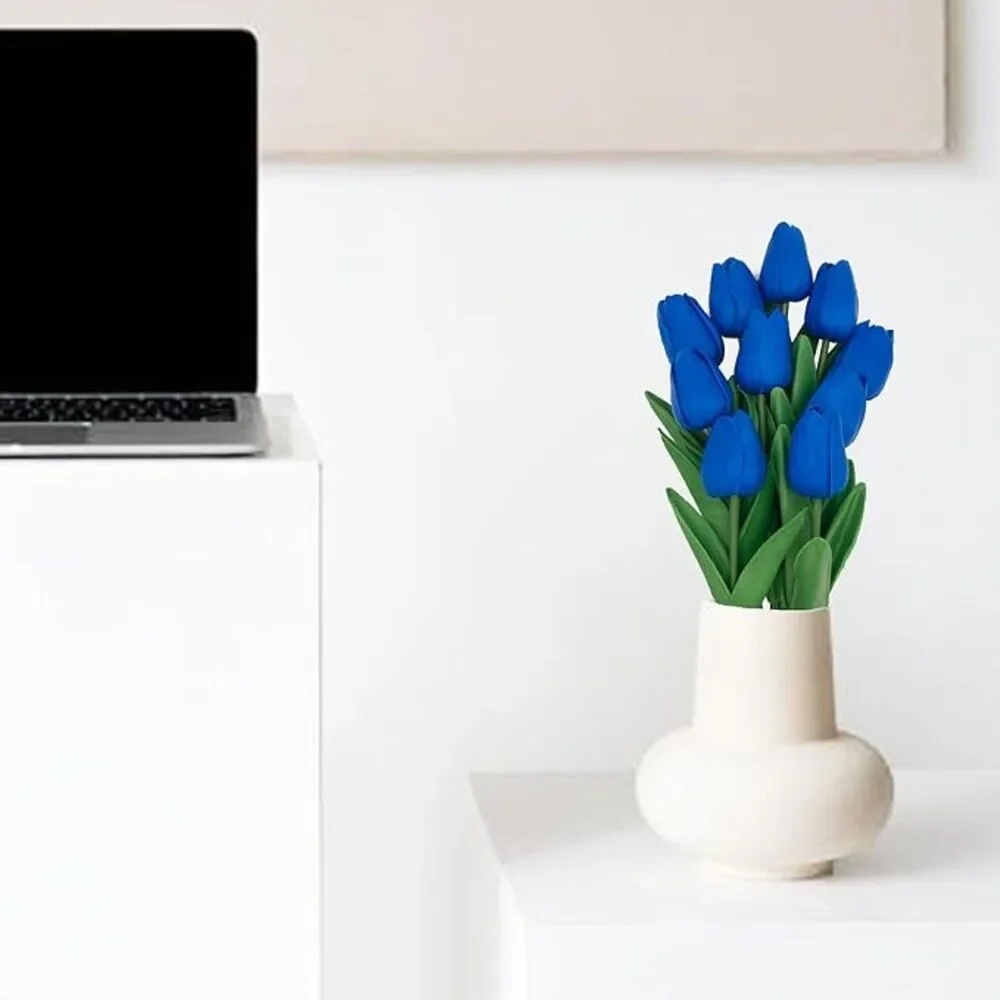 Blue Flowers Fake Tulips Artificial Flowers, Real Feel, 10 Pcs